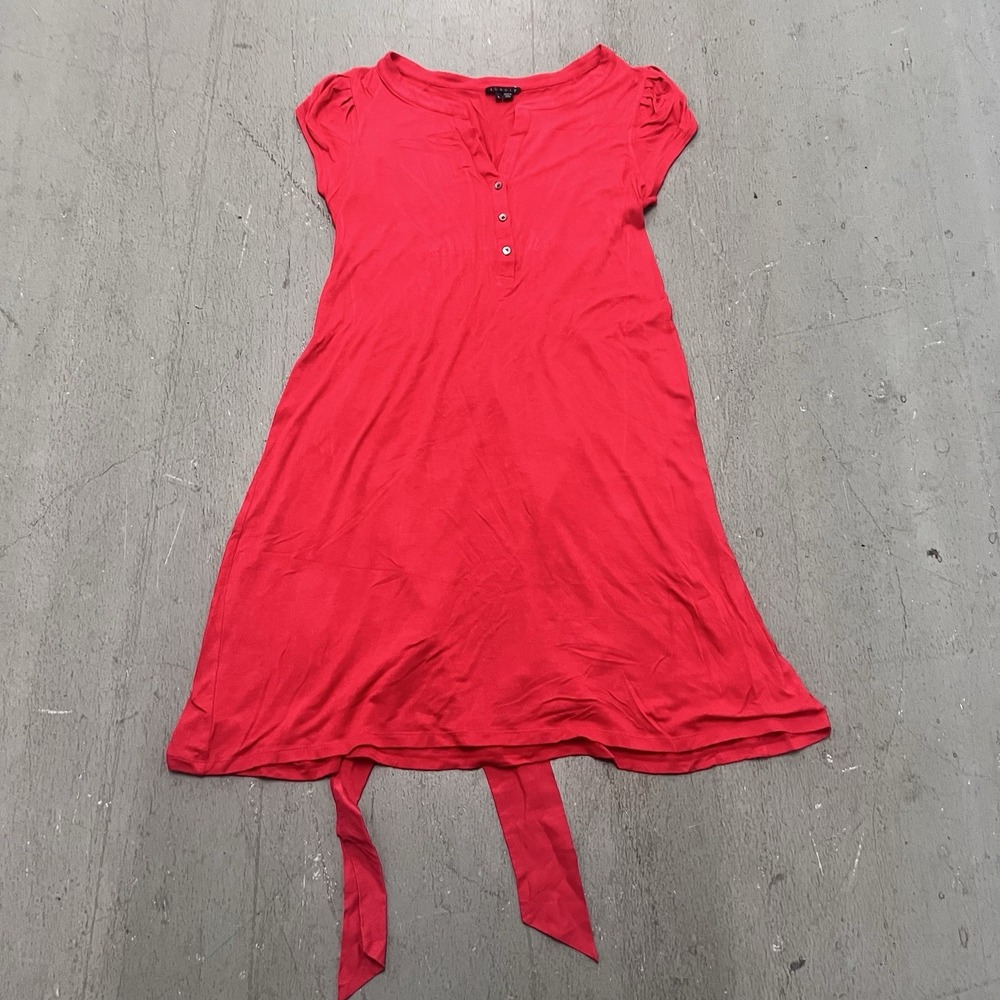 Theory Short Sleeve Belted Knit Dress Women's Size Large Red Casual T-Shirt Styl